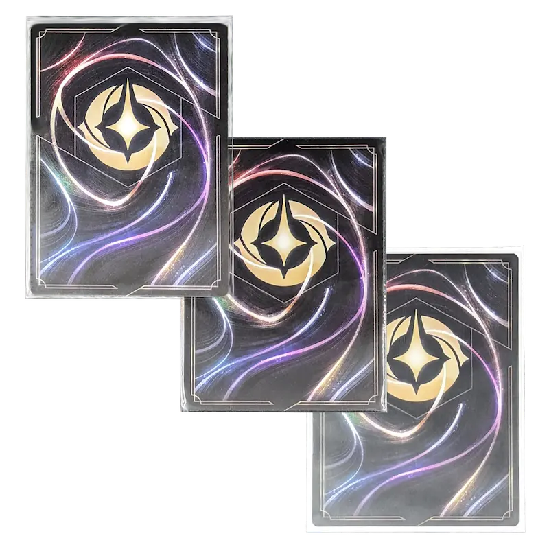 Lorcana cards protected in 3 different card sleeves