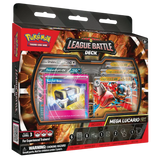 League Battle Deck Mega Lucario ex featuring Mega Lucario ex and Ferandpit ex Pokémon cards.