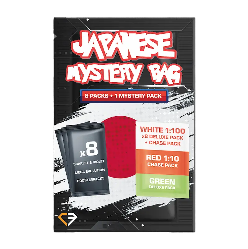 Japanese Mystery Bag (Live-stream) featuring 8 booster packs and 1 mystery pack for Pokémon collectors.