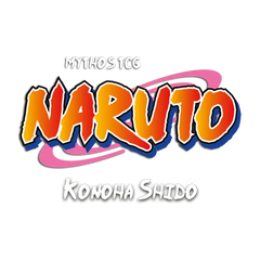 Naruto TCG Booster Box Limited Edition First Print logo featuring Mythos TCG and Konoha Shidō title.
