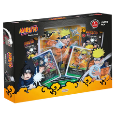 Naruto TCG Special Box Naruto and Sasuke First Print featuring starter pack and collectible cards.