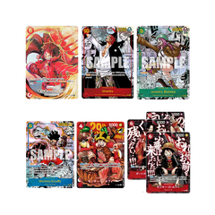 Pack One Piece Hit (diffusion en direct) incluant diverses cartes à collectionner comme Shanks et Monkey D. Luffy.