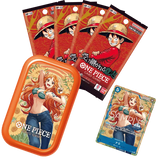 One Piece Vol 3 Tin Pack Set with Nami, OP-13 Booster Packs, and a random promo card.