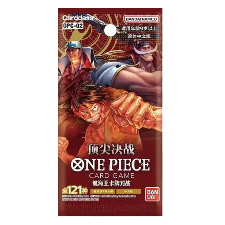 OPC-02 Paramount War Booster Box featuring iconic One Piece characters and artwork.
