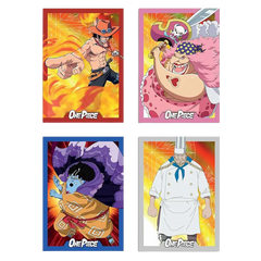 Four unique cards from the One Piece Panini 25th Anniversary Booster Box (Live-stream), featuring popular characters.