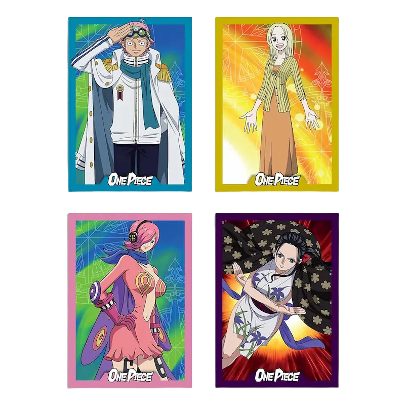 Four unique cards from Panini 25th Anniversary Booster Box (Live-stream) featuring characters from One Piece.