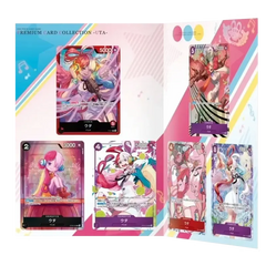 One Piece Premium Card collection UTA showing 6 promo cards in a colorful booklet layout.