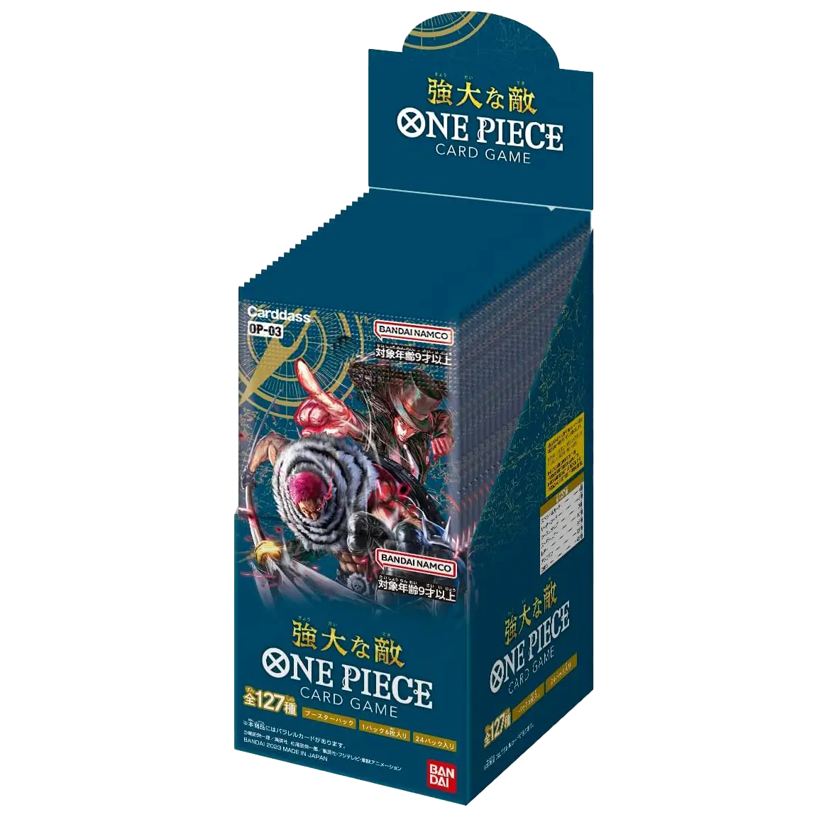 Pillars of Strength Japanese Booster Box featuring 24 booster packs, each with 12 unique cards from One Piece OP-03.