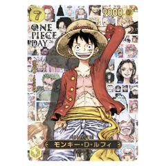Alt tag for One Piece Day 26 Promo featuring Monkey D. Luffy with exclusive art and character collage.