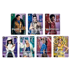 Collection of eight colorful character cards featuring diverse designs and styles, appealing for gaming or collectibles.