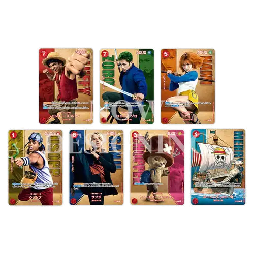 Collection of One Piece character trading cards featuring Luffy, Zoro, Nami, and others in vibrant designs.