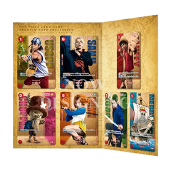 One Piece premium card collection featuring colorful character cards on a decorative background.