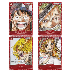 PREMIUM CARD COLLECTION -ONE PIECE FILM RED- featuring Monkey D. Luffy, Roronoa Zoro, Nami, and Sanji collectible cards.