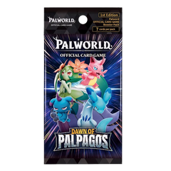 Palworld Dawn of Palpagos Booster Pack featuring vibrant characters from the official card game.