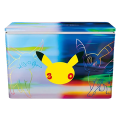 Colorful Pokémon-themed tin featuring Pikachu, Espeon, and Umbreon designs for collectors and fans.