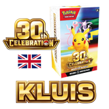 30th RGB Kluis English [Live] booster bundle packaging featuring Pikachu and celebration logo.