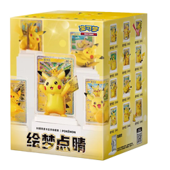 30th Celebration Pikachu Figure Blind Box featuring Pikachu and collectible trading cards for Pokémon fans.