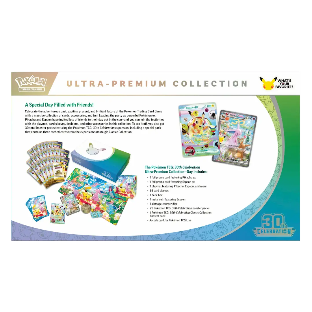 30th Celebration Ultra Premium Collection - Day Out featuring Pokémon cards and collectibles for trainers.