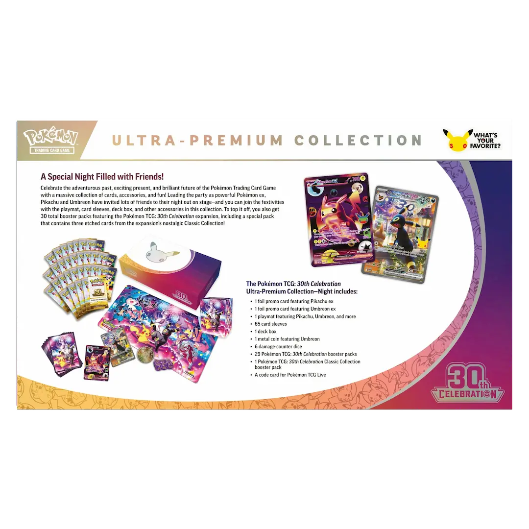 Pokémon TCG 30th Celebration Ultra Premium Collection - Night Out product details and contents overview.