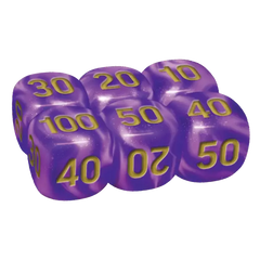 30th Celebration Ultra Premium Collection - Night Out themed purple dice with numbers 10, 20, 30, 40, 50, and 100.