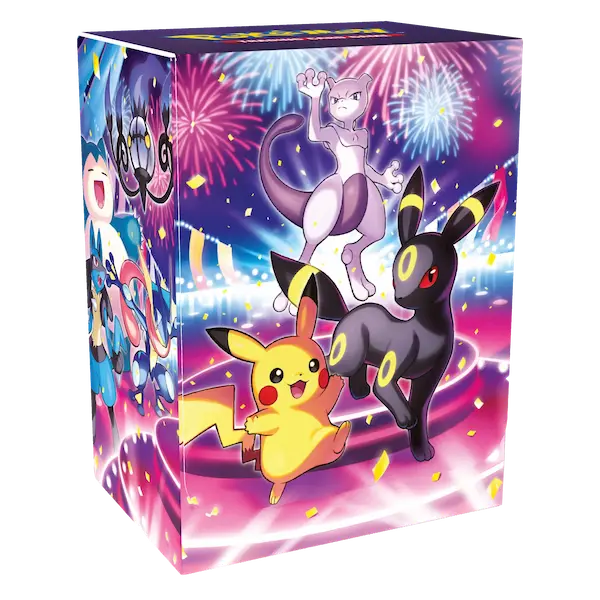 30th Celebration Ultra Premium Collection - Night Out featuring Pikachu, Umbreon, and Mewtwo with festive fireworks backdrop.