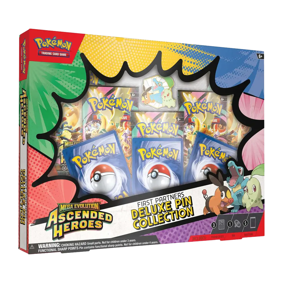Ascended Heroes Deluxe Pin Collection with Pokémon TCG packs and vibrant packaging display.