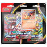 Chaos Rising 3-Pack Blister featuring Charmeleon card and Booster Packs from Pokémon Mega Evolution series.