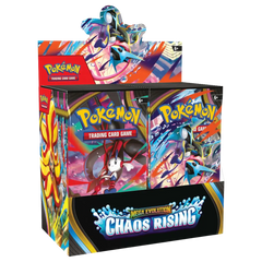 Chaos Rising Booster Box featuring 36 Pokémon Trading Card Game booster packs and Mega Evolution designs.