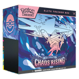 Chaos Rising Elite Trainer Box featuring Mega Evolution artwork and Pokémon Trading Card Game branding.