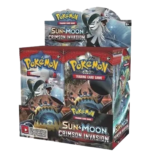 Crimson Invasion Booster Box featuring Pokémon Trading Card Game and Ultra Beasts from Sun & Moon expansion.