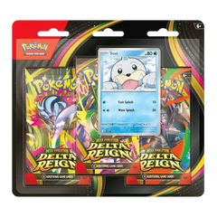 Delta Reign 3-Pack Blister (Live-stream) featuring Seel card and booster packs from the Pokemon TCG Delta Reign expansion.