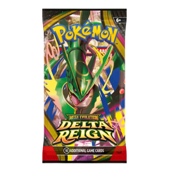 Delta Reign Sleeved Booster Pack met Mega Rayquaza uit de Pokémon TCG-uitbreiding.