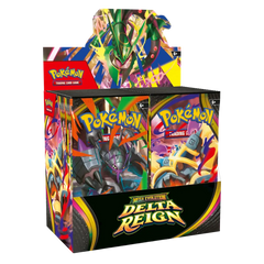 Delta Reign Booster Box met meerdere boosterpakketten uit de Pokémon TCG-uitbreiding.