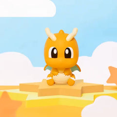 FUNISM Mini Figure 3.0 Blind Box - Dragonite Pokémon figure sitting on a star base in a colorful background.