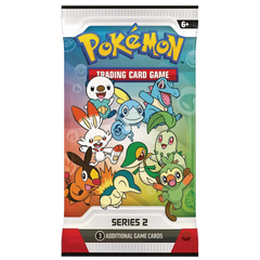 Pokémon TCG: Første Partner Illustration Box Serie 2 med forskellige Pokémon-figurer på kortpakken.