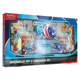 Greninja ex Kingdra ex Special Collection featuring Pokémon TCG cards and boosters in vibrant packaging.