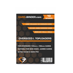 L Oversized Toploaders pack featuring 10 protective toploaders for new 2020+ jumbo cards, ensuring safety against scratches and bending.
