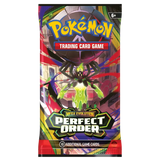 Pokémon Perfect Order Booster Box featuring Mega Zygarde, includes 10 additional game cards and vibrant artwork.