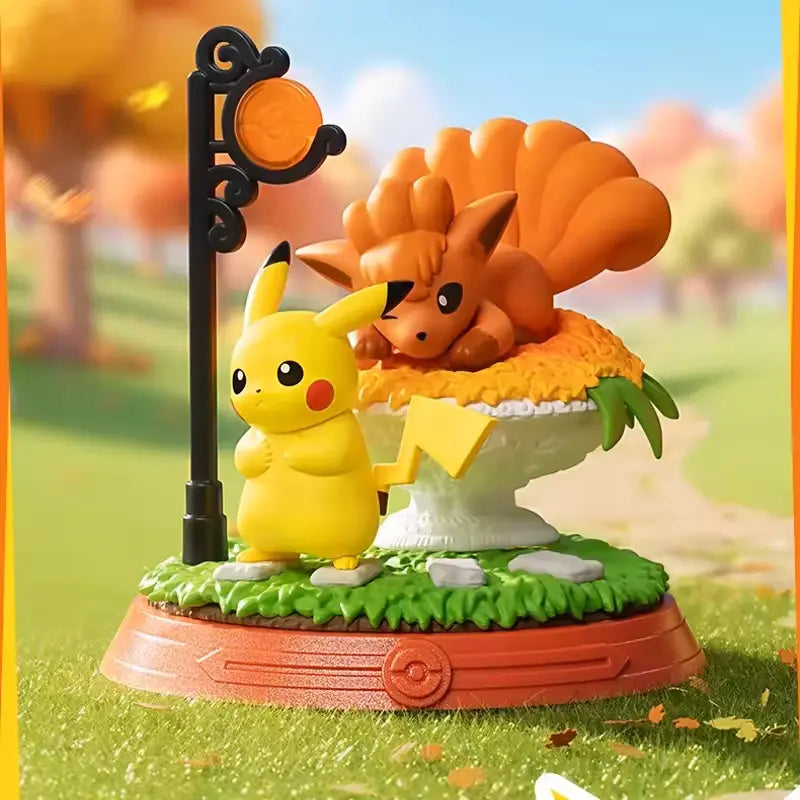 Pikachu and Friends Figure Blind Box featuring Pikachu and Vulpix on a decorative base.