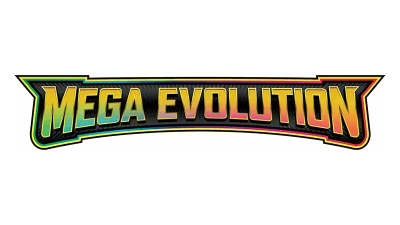Colorful logo of Mega Evolution showcasing vibrant text design.