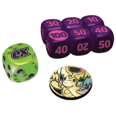 Ascended Heroes Elite Trainer Box game components including dice and markers for gameplay.