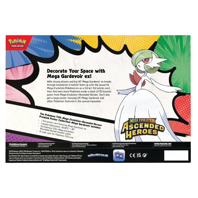 Mega Gardevoir Poster Collection box back with promotional details and Mega Gardevoir ex featured.