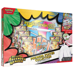 Mega Gardevoir Poster Collection featuring booster packs and a Mega Gardevoir poster.
