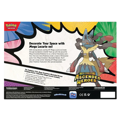 Mega Lucario Poster Collection box featuring Mega Lucario ex and Ascended Heroes design.