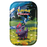 Ascended Heroes Mini Tins featuring Pokémon characters in a scenic landscape with vibrant colors.