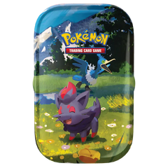 Ascended Heroes Mini Tins featuring Pokémon characters in a scenic landscape with vibrant colors.