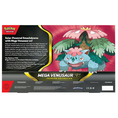 Mega Venusaur ex Premium Collection featuring Mega Venusaur with booster packs and card information.