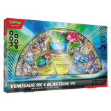Venusaur Blastoise ex Premium Collection featuring Pokémon TCG booster packs and artwork from Scarlet & Violet series.