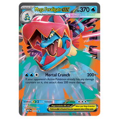 Mega Feraligatr ex Collection Box foil promo card showcasing Mega Feraligatr ex in action with attack details.