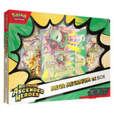 Mega Meganium ex Collection Box featuring booster packs and promo cards from the Ascended Heroes TCG set.